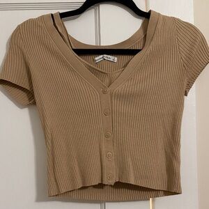 Abercrombie & Fitch Two Piece Ribbed Tan Button-up Sweater